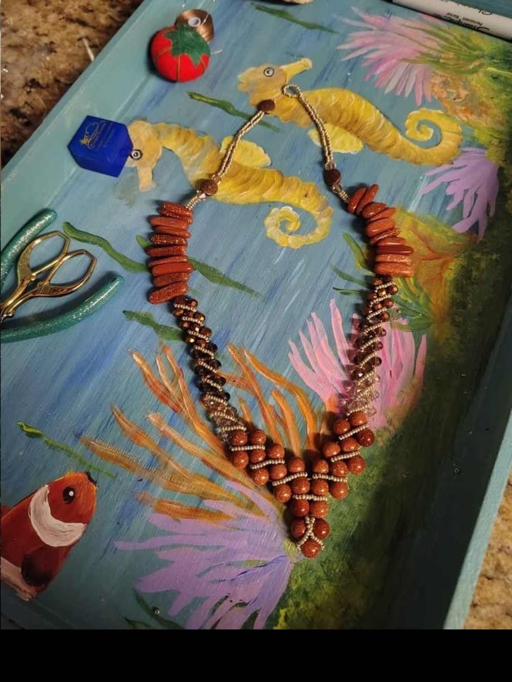 Celestial Sun Goldstone & Copper Statement Necklace